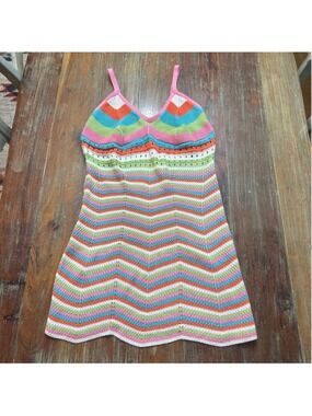 Crave Fame XL Rainbow Chevron Crochet Knit Mini Dress